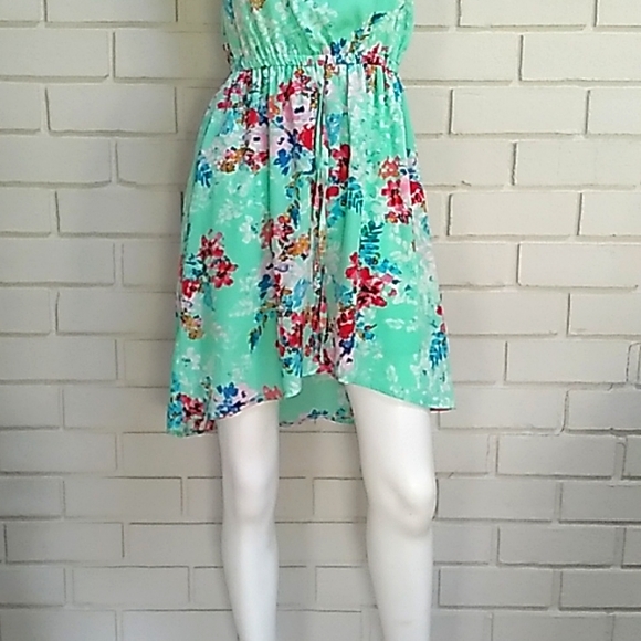BeBop Floral High Low Criss Cross Elastic Tie Waist Mini Dress. Size Small - Picture 3 of 10
